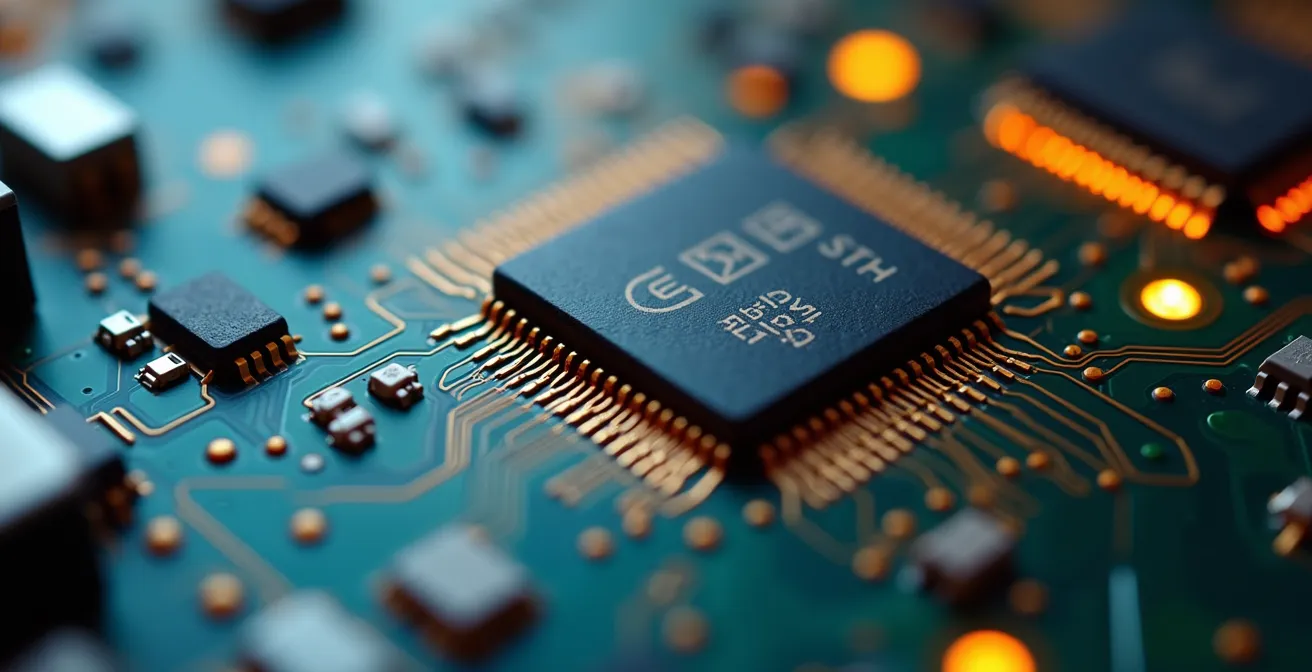 Détail macro d'un circuit imprimé de sécurité