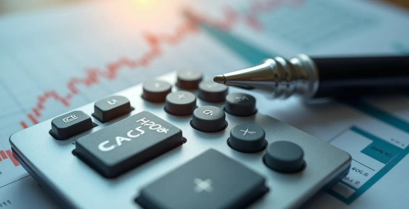 Vue macro de graphiques financiers et calculatrice montrant l'évolution du ROI