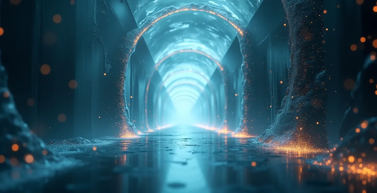 Métaphore visuelle d'un tunnel de données cryptées